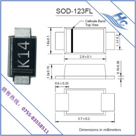 贴片二极管生产厂家现货热销K14 SOD-123FL贴片肖特基