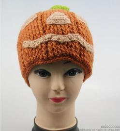 厂家生产批发针织毛线动物系列帽子儿童卡通针织毛线帽子冬季保暖无檐便装帽子-南瓜灯帽子
